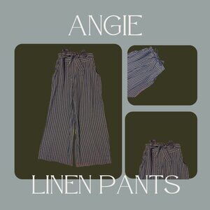 Blue & White Striped Linen Pants by Angie, Size Small, Like New, Pockets & Tie W